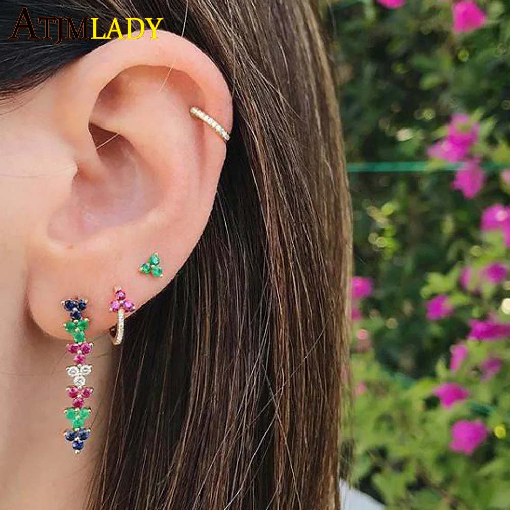 

Hoop Earrings Earings Oorbellen 925 Sterling Hoop Earring Color Paved Cz Flower Charm For Women Wedding Gift Dainty Elegant Aaa