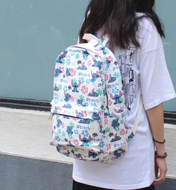 

Lilo&Stitch Printing Anime Canvas Backpack Zipper Backpacks For Teenage Girls School Bag Women Travel Bag 15" Students Bag