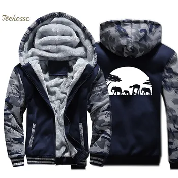 

Elephants And Imperial Walker Across African Safari Hoodies Men Camouflage Sweatshirts Coats Winter Thick Fleece Warm Jackets