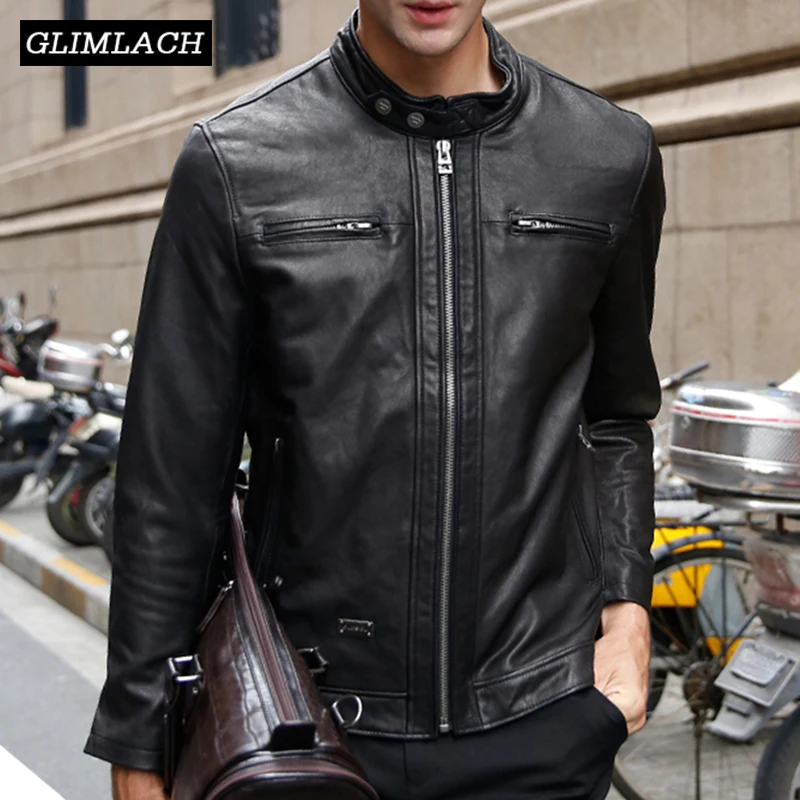 Autumn Black Slim Motorcycle Leather Jackets Men Vintage Goatskin Genuine Real Leather Coats Biker Jacket Man Fashion Streetwear Autumn Black Slim Motorcycle Leather Jackets Men Vintage Goatskin Genuine Real Leather Coats Biker Jacket Man Fashion Streetwear