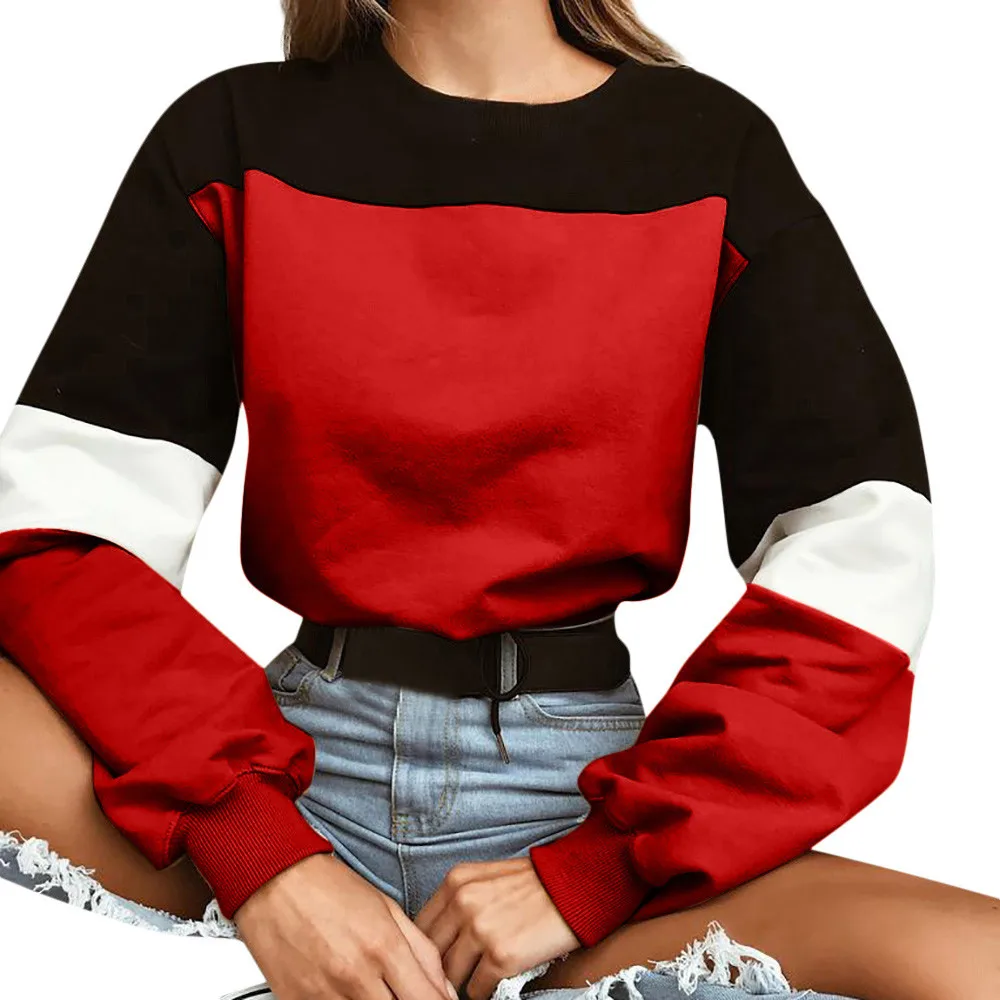 

Womens Long Sleeve Splcing Color Sweatshirt Pullover Tops Blouse Pullover Hoodies for Women Causal Loose Plus Size Sweatshirts