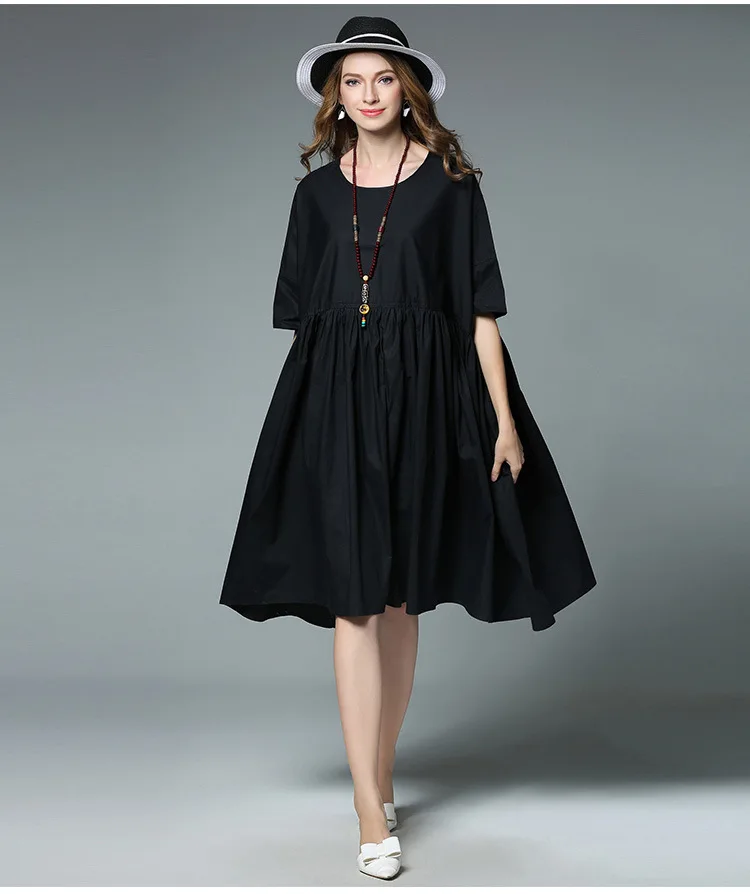 Летние новые женские черные и белые вечерние элегантные платья хлопок половина свободные морщинки стиль платье