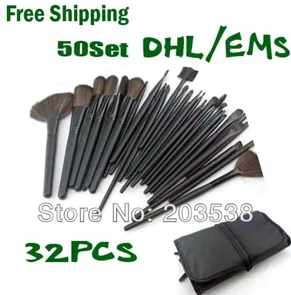 Free Shipping By EMS/DHL 50 set/lot New Fiber Hairy 32 pcs Professional Makeup Brushes Cosmetic Set + Black Leather Bag dhl ems xpsac5121 1pcs new for sch neider free shipping d1
