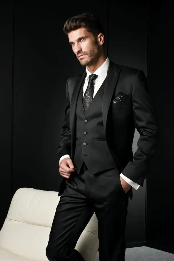 Italiano De Lujo Trajes De Novia Negro Para Hombre Pantalones De Hombre Vestido Formal Traje De Chaqueta Conjunto De Boda De Los Hombres Trajes De Novio Esmoquin Suit Wholesale Wedding Suit Tailswedding Dress Crystal