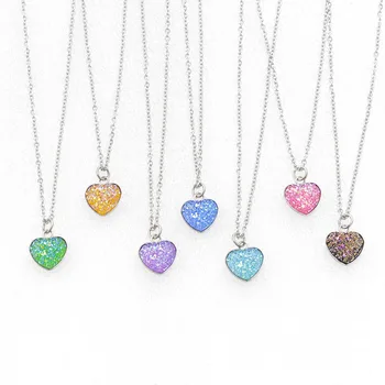 

Fnixtar Stainless Steel Love Heart Drusy Resin Cabochon Round Pendant Necklaces Length 40(16")45cm (18") 50cm 20" 20pieces/lot