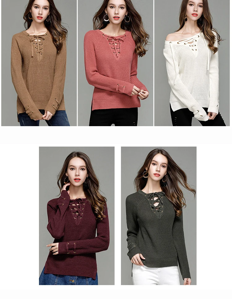 2017 autumn new fashion suit sweater women Europe and the United States sexy V collar with knitted bottoming shirt (4)