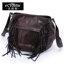 2017 Vintage Genuine Leather Women Shoulder Bag Handmade Cow Leather Messenger Bag Magnetic Buckle Tassel