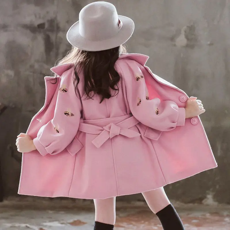 

2019 Winter Girls Cotton Long Jackets Kid's Outerwear Clothes Toddler Children Clothes Casual Turn-down CollarWoolen Coat