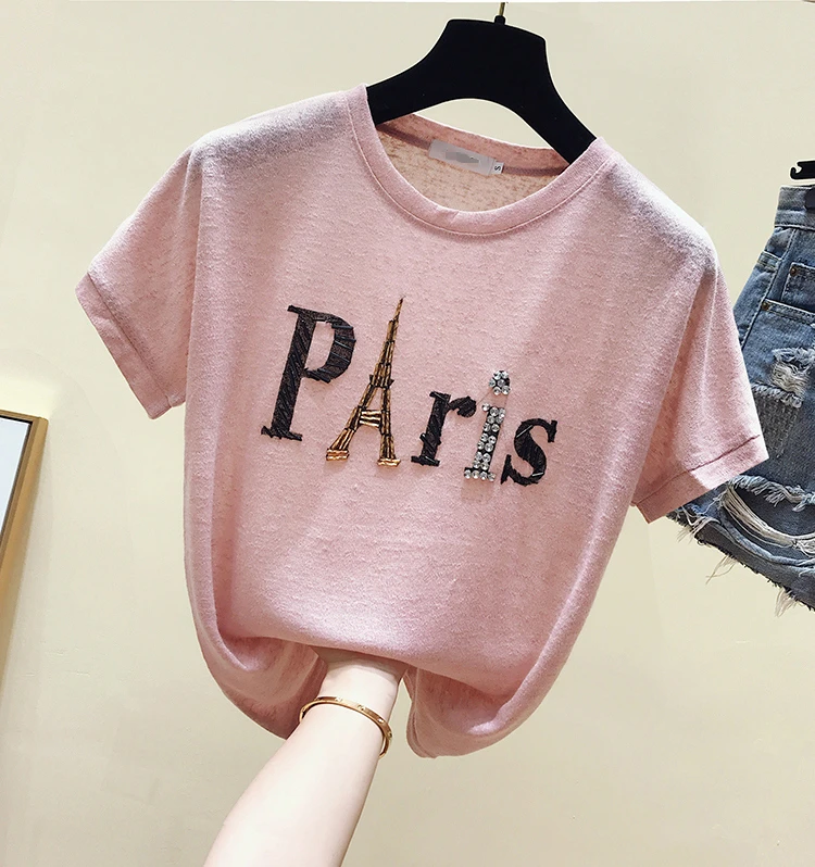 Новинка ледяной шелк с коротким рукавом футболки Для женщин 2019 летний корейский