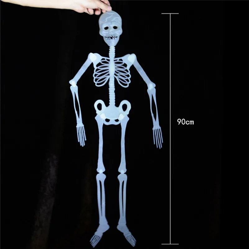90 см светящийся череп скелет тело страшный Хэллоуин игрушка дом с привидениями хитрый реквизит для террора Хэллоуин вечерние украшения QC3