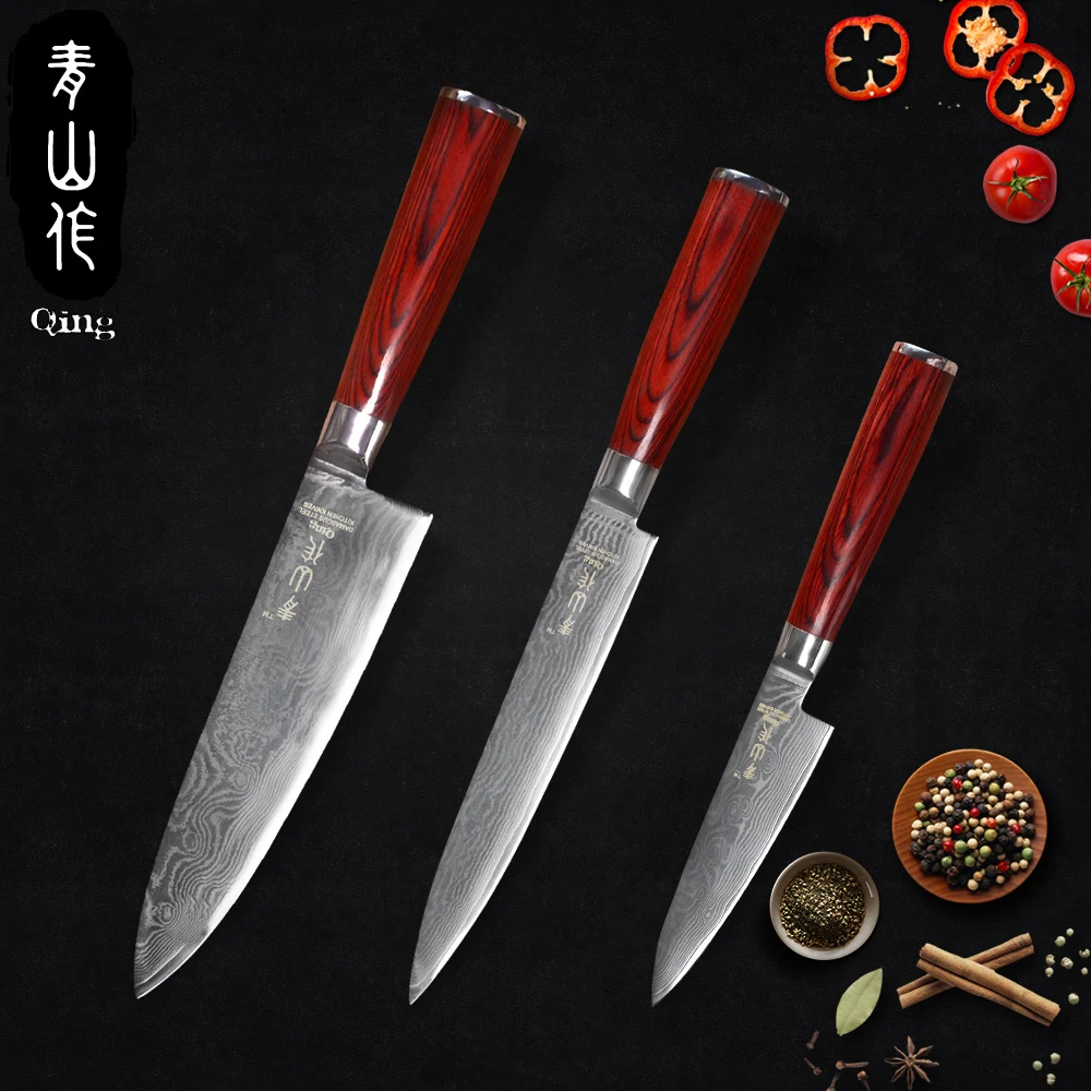 QING 3 шт. набор кухонных ножей традиционная кованая обработка дамасских 5 &quot 8&quot 8