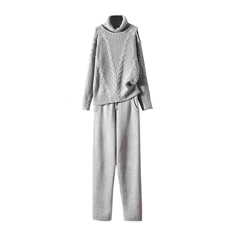 2018 New Arrival Wool Full Autumn New Knit Suit Woman Fashion Strapless High Neck Cashmere Sweater Trousers Two Sets Of Women 2018 New Arrival Wool Full Autumn New Knit Suit Woman Fashion Strapless High Neck Cashmere Sweater Trousers Two Sets Of Women