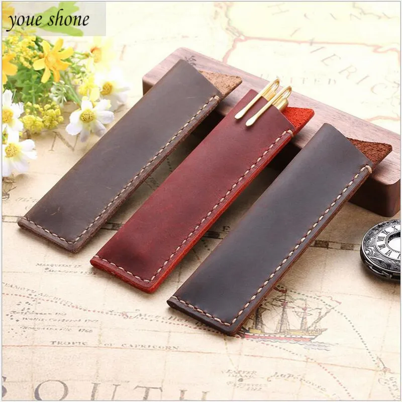 

1PCS Retro Crazy Horse Leather Pen Set Pen Cover Hand Sewn Leather Bag Creative Stationery Gift Leather Pencil Case YOUE SHONE