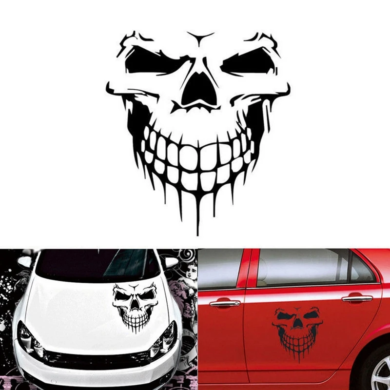 1 PC Big Size 40x36CM Skull Head car sticker Reflective Vinyl Car Styling Car-covers Engine hood door window truck Car sticker (2)