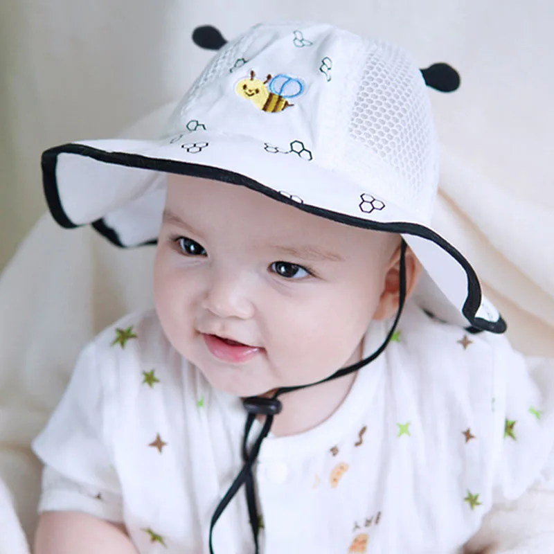 

Cute Cartoon Cotton Baby Bucket Hat Kids Summer Beach Sun Cap Breathable Mesh Baby Boy Girl Panama Hat