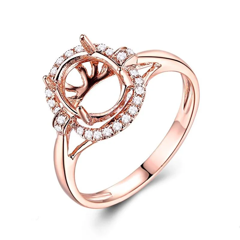 

HELON Semi Mount 9x7mm Oval Cut Engagement Wedding Ring Real Natural Diamonds Ring Setting Solid 10K Rose Gold Jewelry Ring