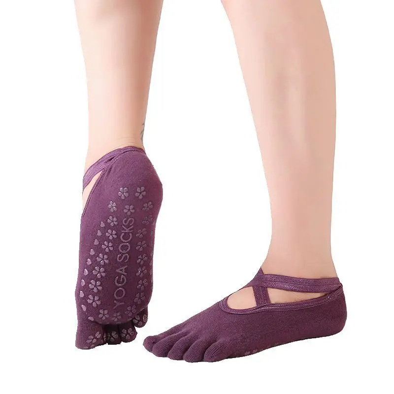 

High Quality Cotton cross belt yoga socks professional non-slip plastic yoga socks soft Fitness five-finger socks