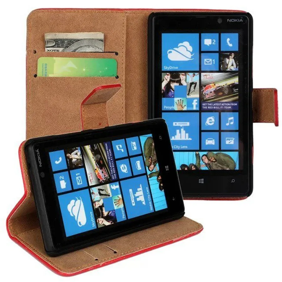 

For Nokia Lumia 820 Genuine Leather Mobile Phone Case Flip Stand Design Wallet Style With Card Slot Cellphone Protection Cover