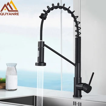 

Matte Black Kitchen Spring Faucets Kitchen Sink Tap Single Lever Pull Out Spring Spout Mixers Tap Hot Cold Water Crane