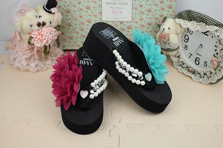 Chiffon Flowers Female Slippers Online Summer 2019 Beach Shoes Non-slip Flip Flops Wedge Platform46