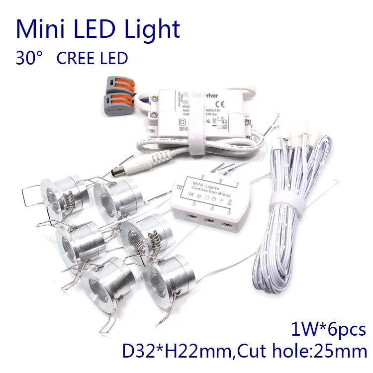

110V 220V Constant Voltage LED Cabinet Light Small Ceiling LED Down Light Dimmable Cabinet Lamp 2W with Dimmer 6 lights/set