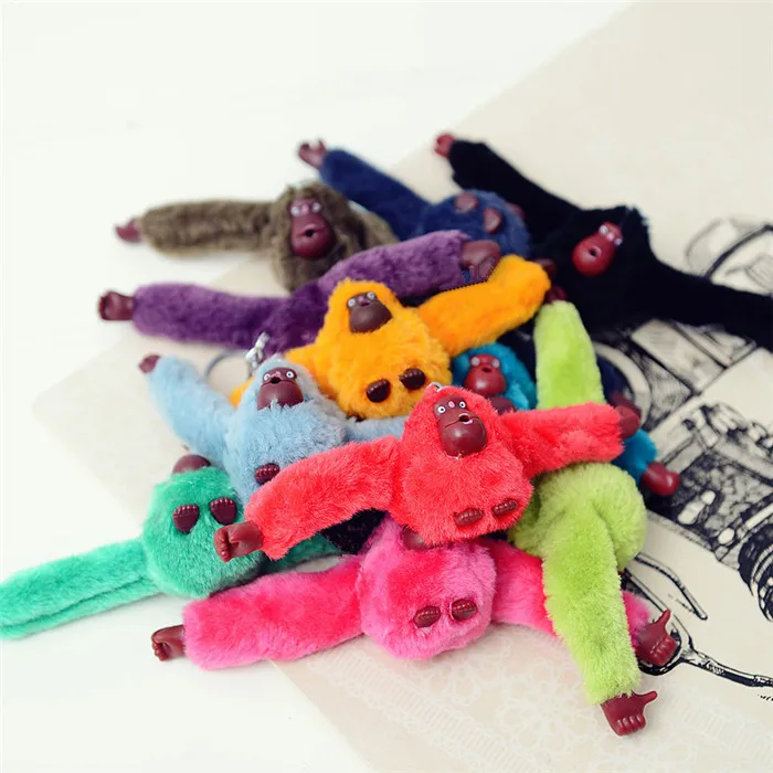 Fashion 10CM Cartoon Orangutan Plush Doll Toy Key Chain Ring Woman Bag Charms Faux Rabbit Fur Pom Pom Monkey Keychain Trinket (9)