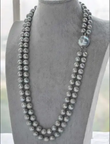 

Hot sale new Style >>>>>2 ROWS AA++ 9-10MM GRAY SOUTH SEA PEARL NECKLACE 19-20