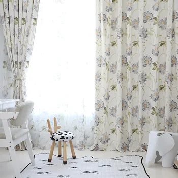 

Korean Fresh Flower Cotton and Hemp Printing Curtains for Living Dining Room Bedroom.