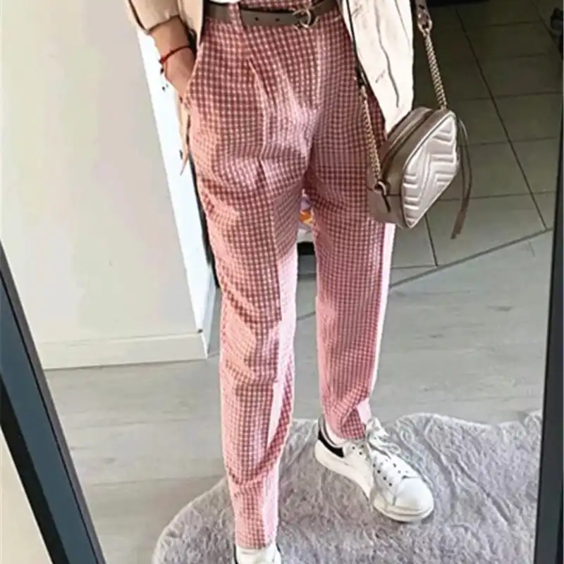 Pink plaid trousers Clearance
