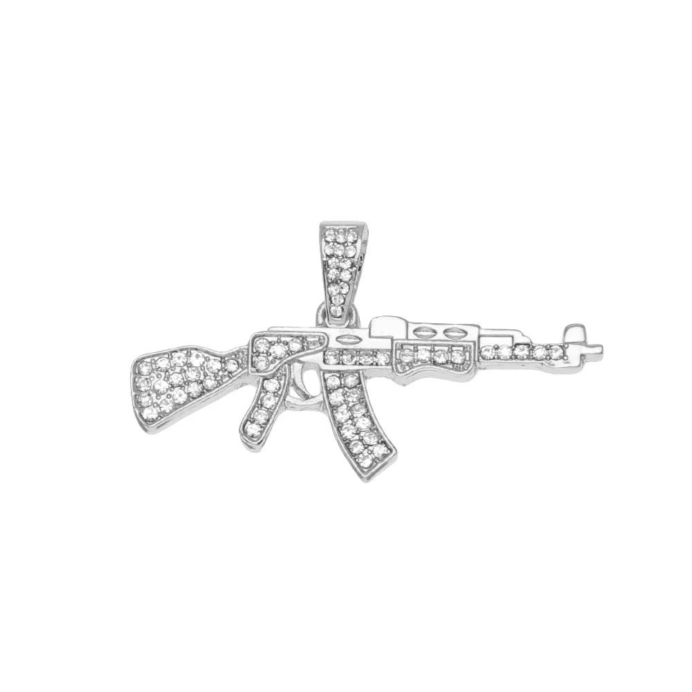 Ожерелье из сплава AK47 с подвеской в виде пистолета, стразы со льдом в стиле хип-хоп, кубинская цепочка в стиле «хип-хоп», золото, серебро, ювелирные изделия для мужчин и женщин