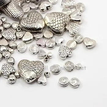 

500g Mixed Style Heart Shape Tibetan Style Beads Metal Bead for Jewelry Making 4~30x4~30x3~10mm Hole: 1~2mm