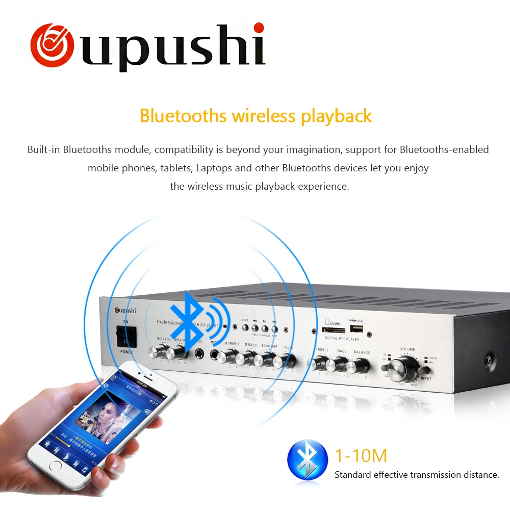 Oupushi AV160G Hifi стерео аудио усилитель домашний караоке с Bluetooth 5 1|amplifier with bluetooth|stereo audio