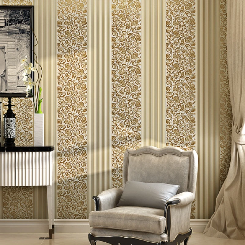 ホット販売ストライプ花壁紙ヴィンテージ古典的な現代の自己接着壁紙ロール寝室 Papel デ Parede 5 メートル Wall Paper Rolls Papel De Paredepapel De Aliexpress