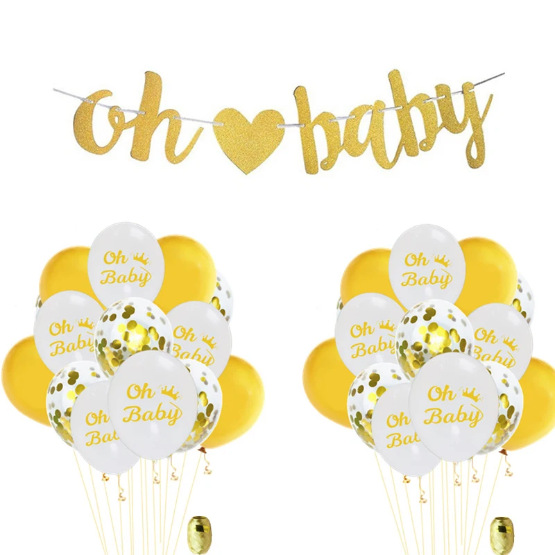 

Oh Baby Latex Balloons Gender Reveal Baby Shower Party Decoration Rose Gold Oh Baby Gold Glitter Banner Birthday Supplies