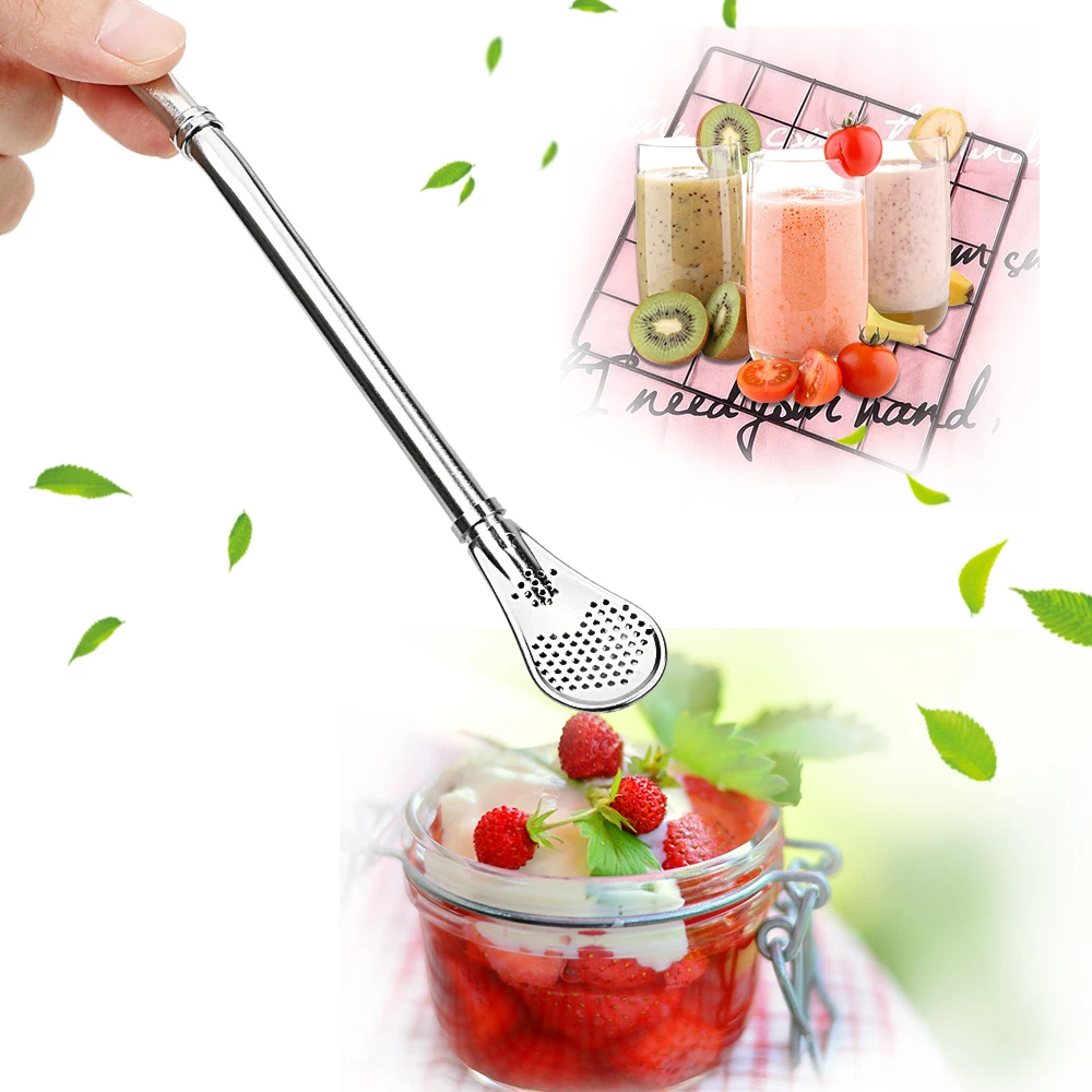 

NICEYARD Juice Residue Spoon Reusable Tea Tool Bar Accessories Tea Filter Stainless Steel Drinking Straw Spoon