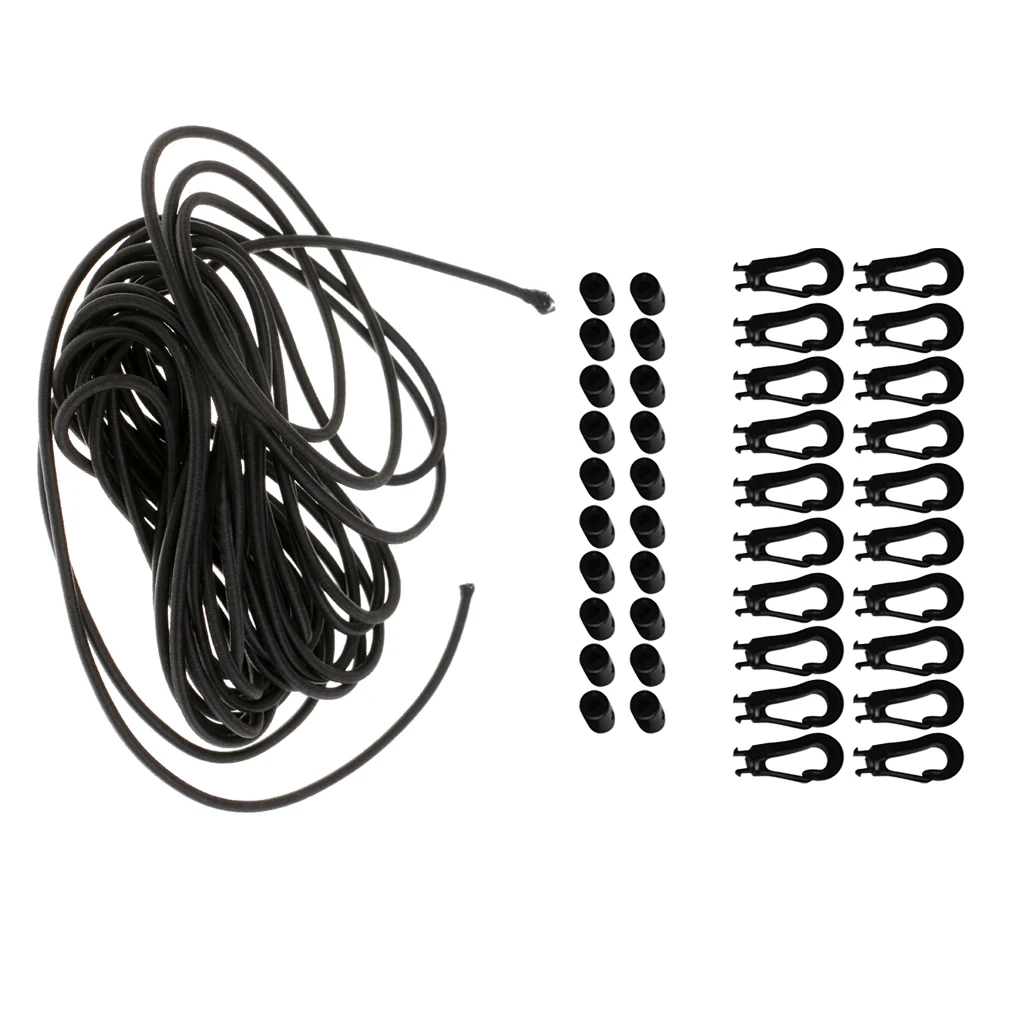 5m Tie Down Shock Bungee Cord With 20 Pcs 5mm Carabiner Hook Elastic Cord Rope End Plastic Buckle Outdoor Tools