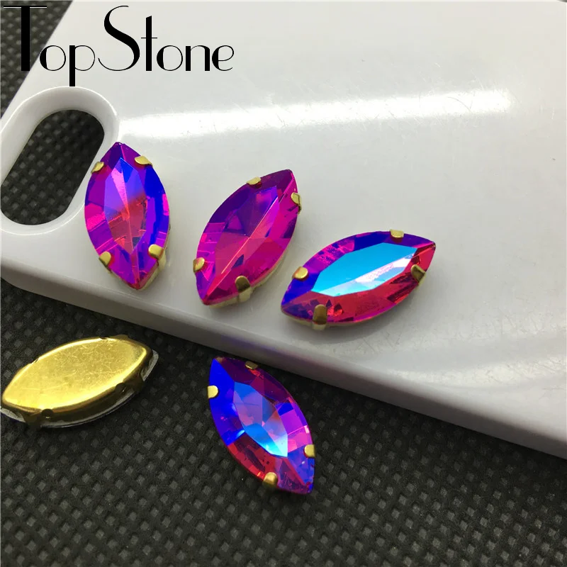 TopStone Colors AB Horse Eye пришивает стеклянный кристалл Navette Fancy Stone с золотой коготь для