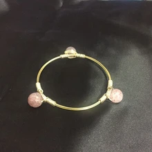 Western Style Women 100% Natural 12MM Strawberry Crystal Gold Copper Wire Wrapped Bangle Jewelry Bracelets