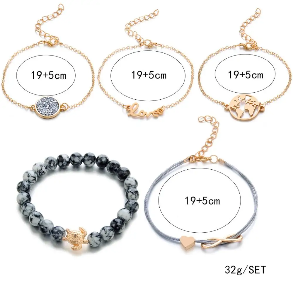 Rinhoo 1 комплект натуральный богемский камень завод геометрический кулон браслет и Strand браслет для Женская мода ювелирные изделия подарок