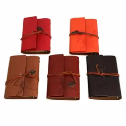 Винтаж Тетрадь дневник строка Leaf путешествия кожа Бумага журнала книги Sketchbook W15