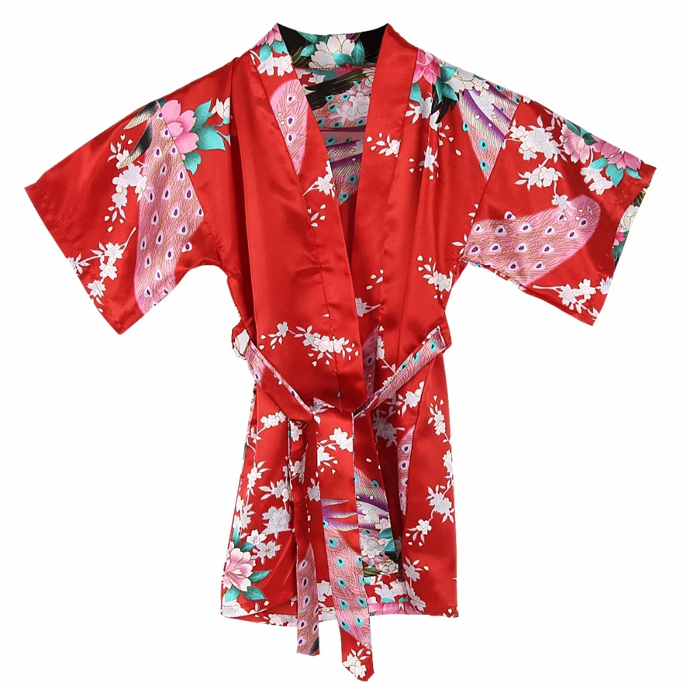 Puseky/детский шелковый халат с цветочным рисунком кимоно, халат подружки невесты, платье с цветочным узором для девочек халат, одежда для сна Ночное платье, одежда для сна домашняя пижама