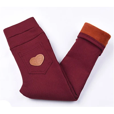 FCLHDWKK/леггинсы для девочек на зиму и весну; штаны для девочек; детские брюки с эластичной резинкой на талии для девочек; теплая одежда; От 3 до 8 лет - Цвет: thickening RED LOVE
