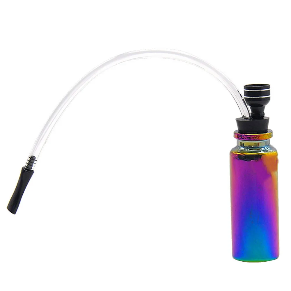 HORNET Rainbow Glass Smoking Pipes Mini Hookah Shisha Water Pipe 120MM Metal Tobacco Pipes With Long Silicone Mouth Filter - Цвет: Black