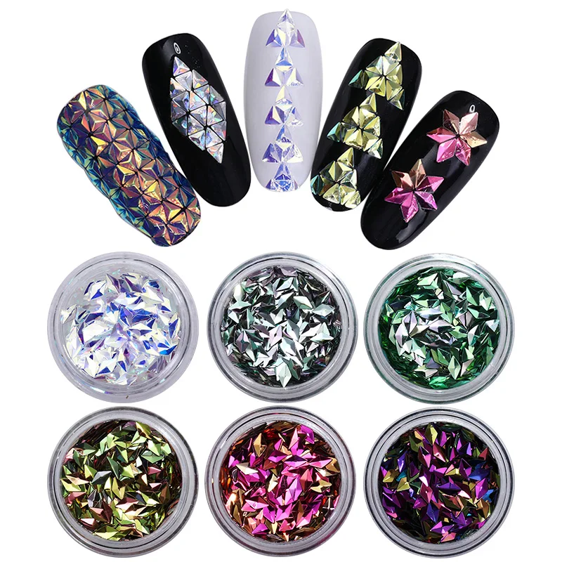 Nail Sequins Flakes Mixed Size Holographic Paillette Glitter Powder 3D Nail Art Decoration Nail Designs Tips 6 Boxes/Set - Цвет: Set 6