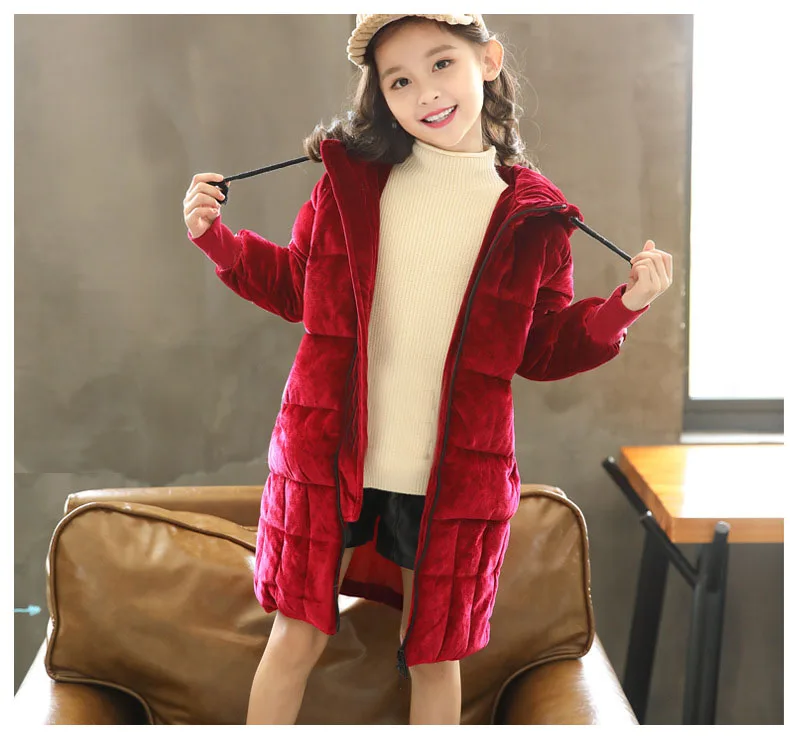 Hot 2018 Winter Cotton Hooded Jackets Teenage Girls Fashion Warm Solid Outwears Coats Kids Thick Long Jacket Children Padded (14)