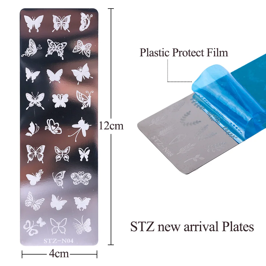 1 шт. 12x4 см штамповочные пластины для ногтей лист Цветы бабочка кошка дизайн ногтей штамп шаблоны трафареты дизайн лак маникюрный TRSTZN01-12