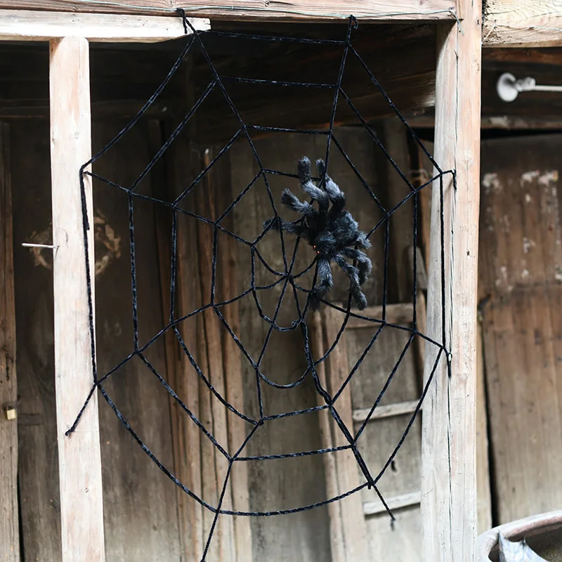 

Halloween Horrible Big Black Furry Fake Spider 50cm 90cm Spiderweb 1.5m 2.5m Trick Or Treat Halloween Party Decoration Props
