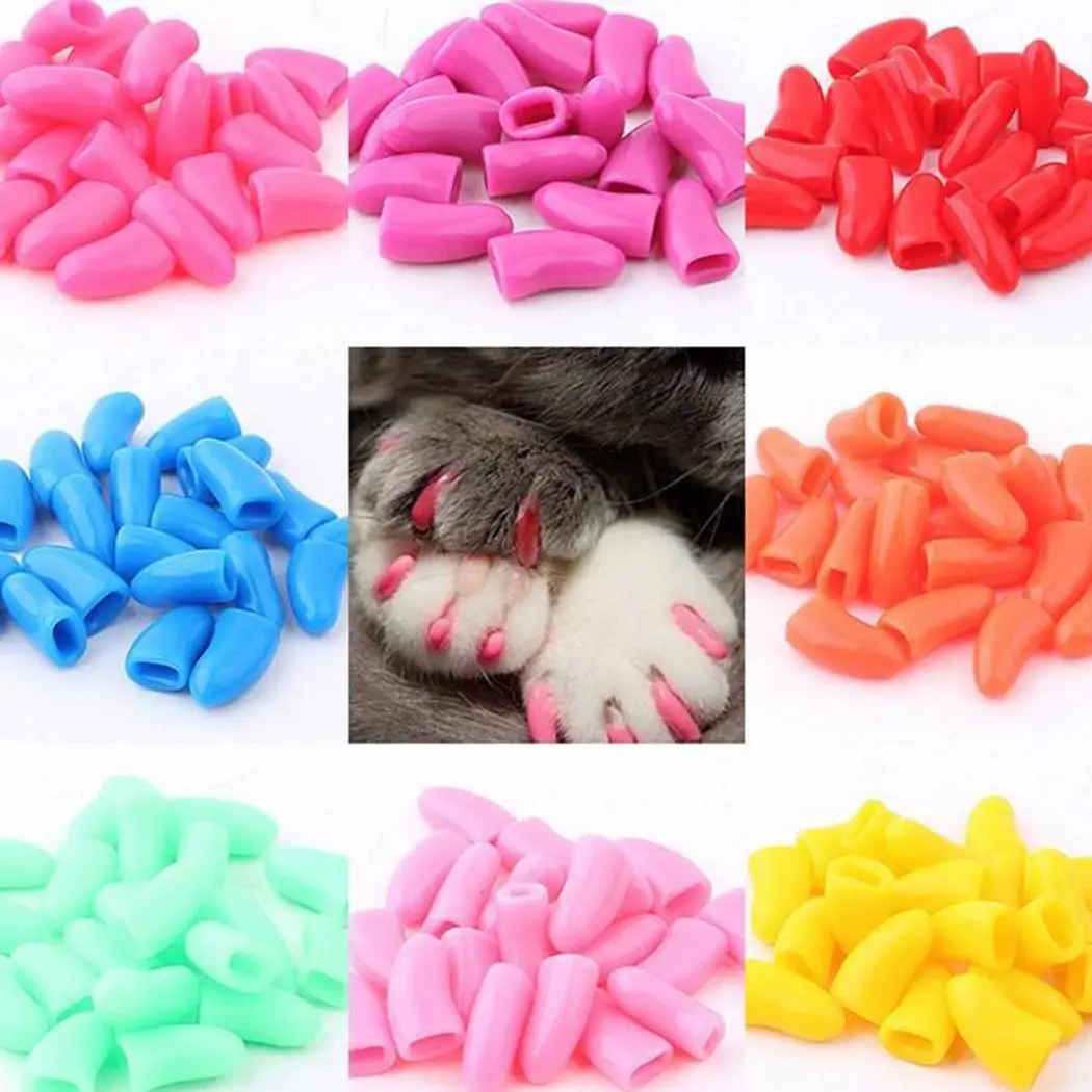 

100pcs Cats Kitten Paws Grooming Nail Claw Cap with Adhesive Glue Soft Rubber Pet Nail Cover
