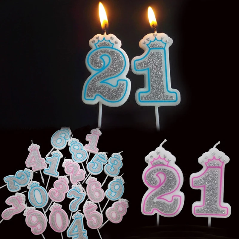 1 шт. Мини цифровой 0-9 Блестящий серебряный розовый/синий корона свечи на день рождения для детей девочек и мальчиков на день рождения украшения для торта для вечеринки