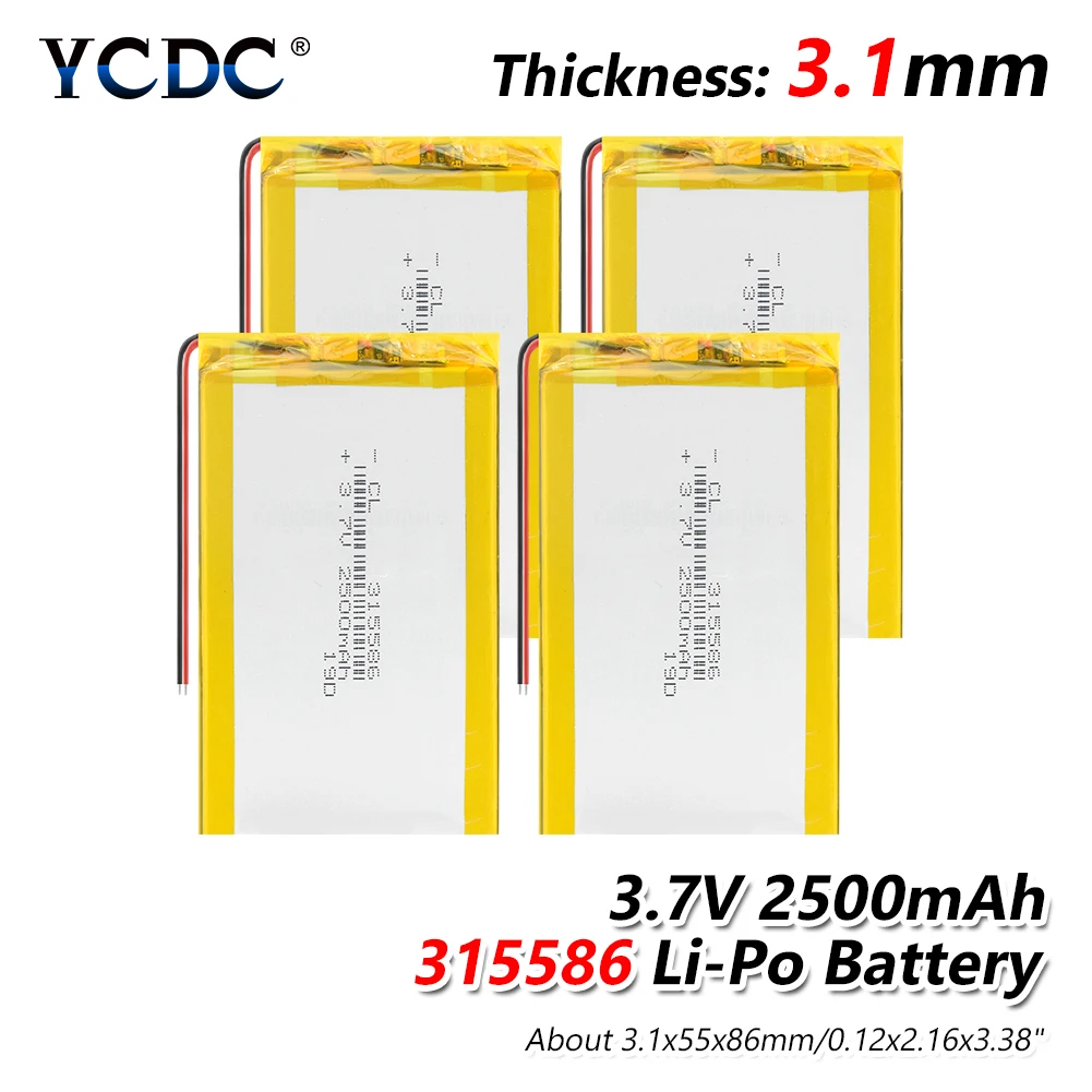 

1/2/4PCS LI-ION BATTERY 315586 Li-polymer Batteries RECHARGEABLE 3.7V 2500mAh FOR MP3 MP4 MP5 BLUETOOTH HEADSET GPS
